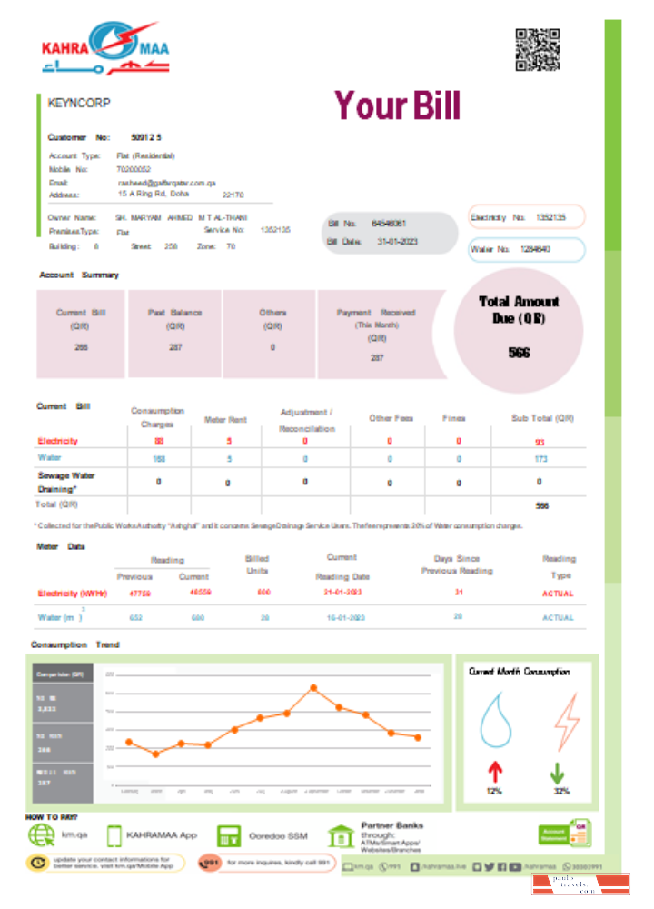 Kahramaa utility business bill, page 1, SCR PSD template